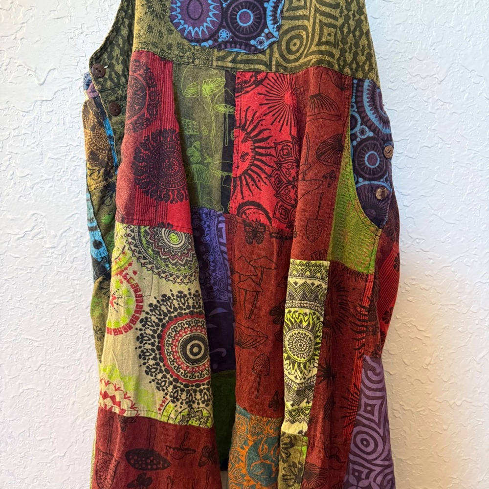 Nepal Cotton Patchwork Overalls Boho Mushroom Man… - image 4